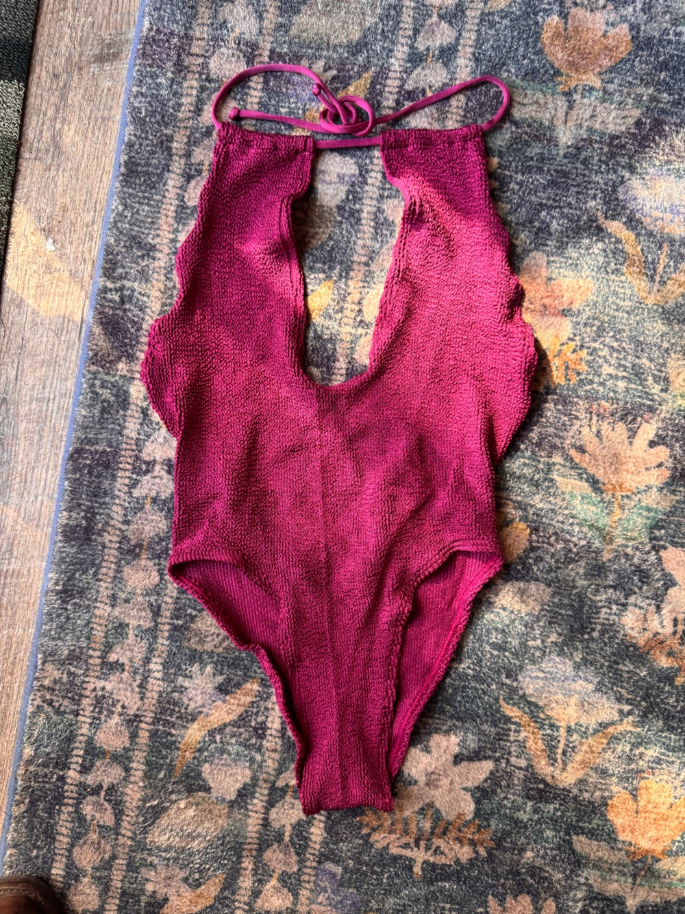 bond-eye Textured Halter One-Piece Swimsuit in Berry
